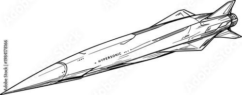 Detailed hand-drawn sketch illustration of a cruise missile with wings fully extended, flying horizontally. use in editorial design, educational materials, infographics, and conceptual visuals