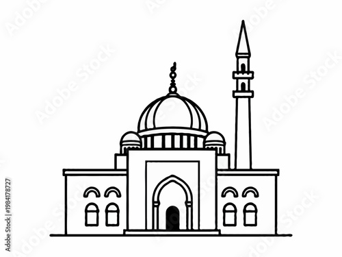 A vector illustration of the Taj Mahal silhouette featuring the iconic dome and architecture of this historic Indian monument and religious landmark in Agra, Asia