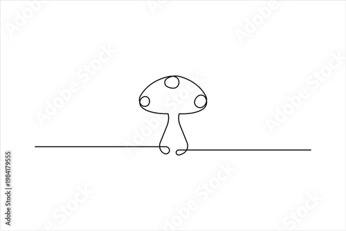 Mushrooms drawing by one continuous line art isolated vector illustration