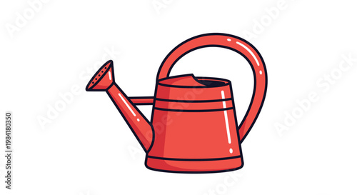 Bright red plastic watering can for garden care and plant maintenance isolated on white background for horticulture concepts.