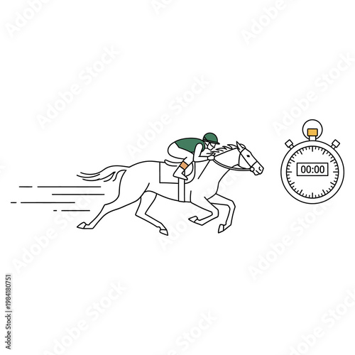Horse race jockey riding fast with stopwatch showing zero horse racing running speed
