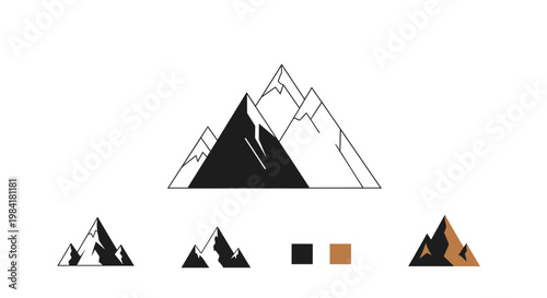 Simple black mountain range illustration conveys determination, ambition, and overcoming challenges. Suitable for business presentations or website de