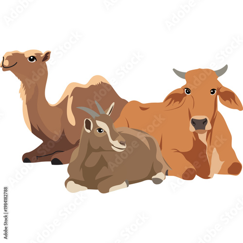 Illustration of Sacrificial Animals for Eid al-Adha Set