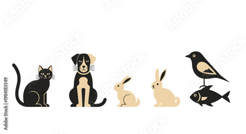 A diverse collection of stylized animals.