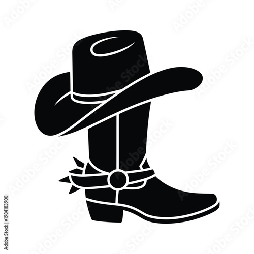 Classic cowboy boot paired with a traditional cowboy hat silhouette