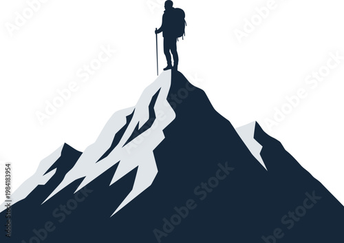 Mountain Climbing Success Peak Achievement Summit Hiker Silhouette Vector Illustration Isolated White