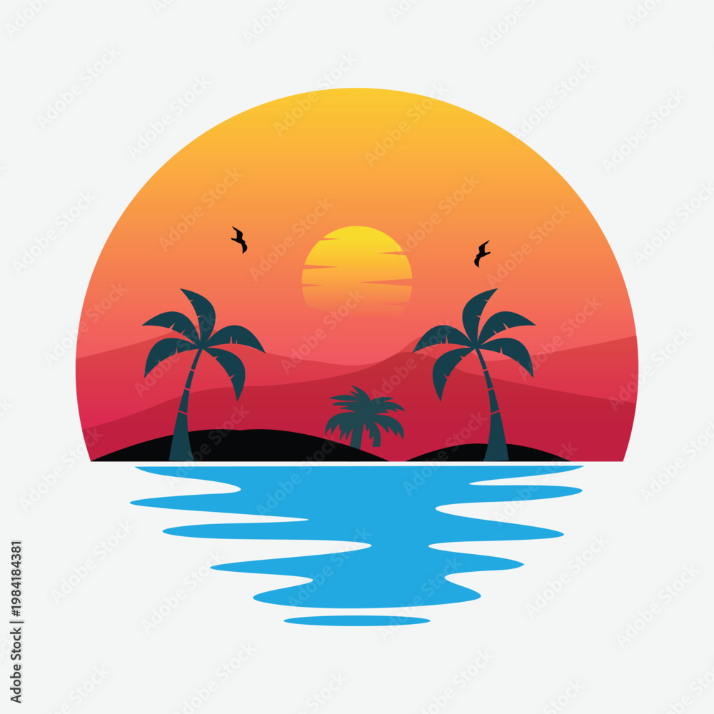 Obraz premium sunset logo design vector silhouette illustration