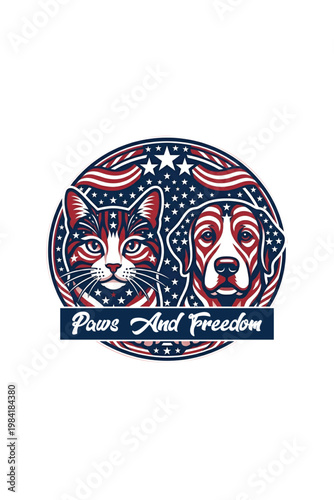 Patriotic Golden Retriever and Ginger Cat in American Flag Capes with Sunglasses for Independence Day with editable file