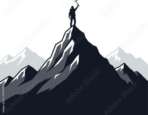 Mountain Peak Climber Success Achievement Summit Challenge Goal Vector Illustration