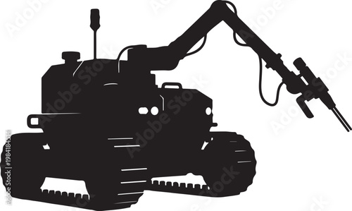 Fishing boat, industrial vessel, silhouette icon, black and white graphic