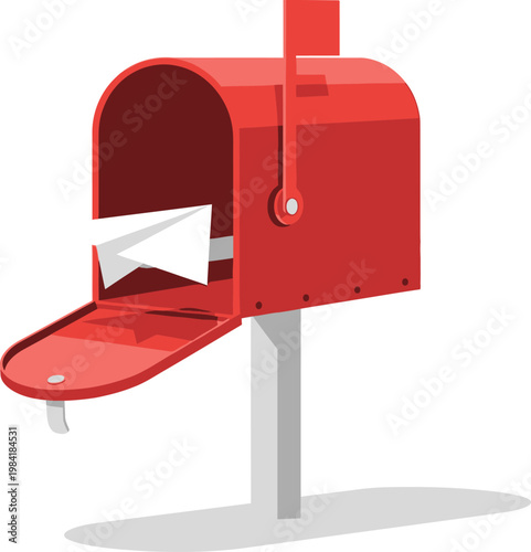 Red Mailbox Vector Illustration Open Letter Mail Post Communication Message Delivery Service
