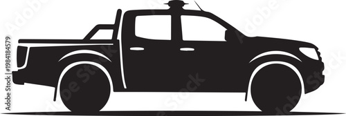 Fishing boat, industrial vessel, silhouette icon, black and white graphic