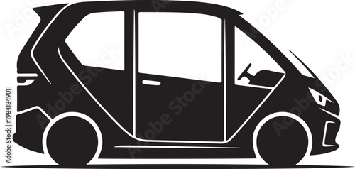 Fishing boat, industrial vessel, silhouette icon, black and white graphic