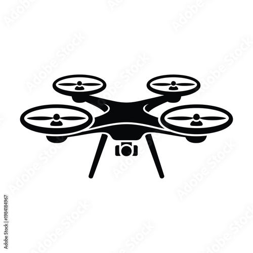 A quadcopter drone with four visible propellers and landing gear