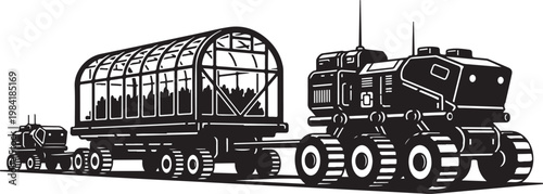 Fishing boat, industrial vessel, silhouette icon, black and white graphic