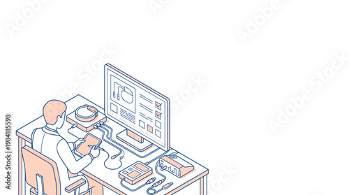 A skilled medical technician uses a precise stylus on a tablet to calibrate a heart pacemaker connected to a monitor displaying various digital checklists.