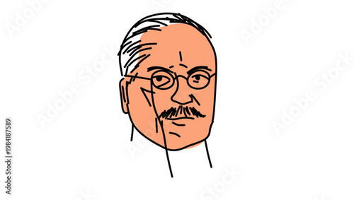 Alois Alzheimer portrait, flat vector illustration