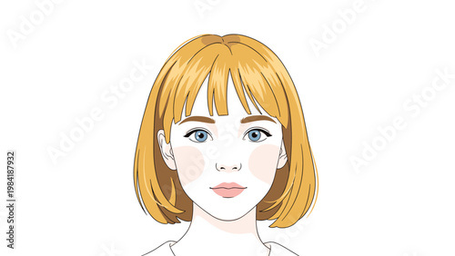 Portrait of a beautiful young woman with blonde hair and blue eyes looking directly at the camera with a smile.