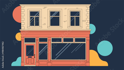 Modern storefront building with three windows on the upper floor and a large display window on the street level.