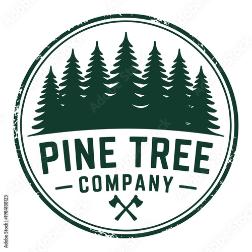 Logo of pine tree company featuring forest and axe symbolism