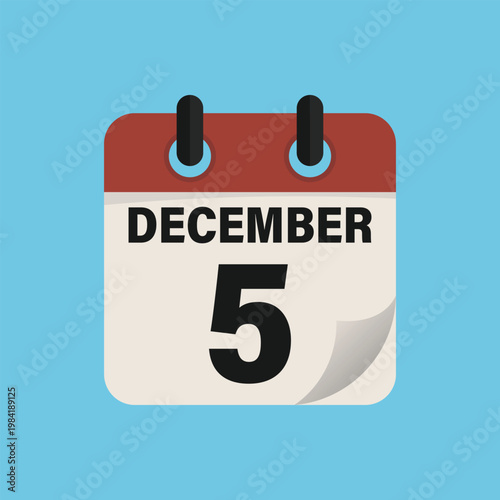 Fifth December Calendar Icon Date Schedule Green Background Vector Illustration