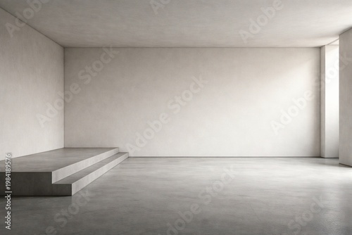 Minimal Interior with Two-Level Display Platform and Window Light in Modern Space