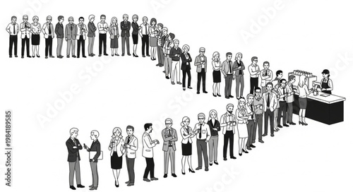 Large Group of People Standing in a Long Line.