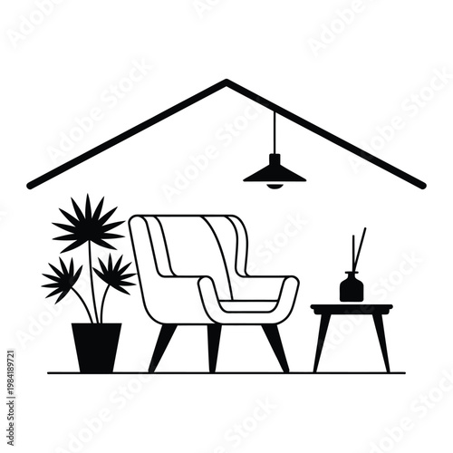 Minimalist living room interior with modern furnishings and natural elements