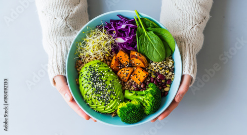 A bowl of food with different types of vegetables