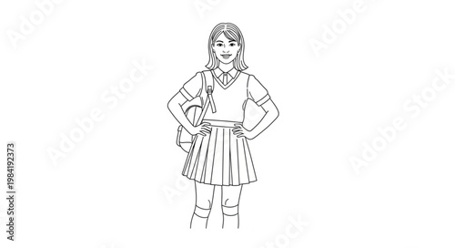 Line Art Illustration of a Confident Woman Standing with Hands on Hips.