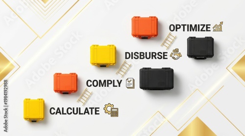 Business cubes optimize disburse comply calculate on a white background
