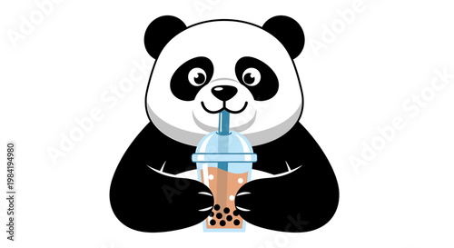 Panda drinking from a bottle.