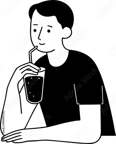 앉아서 음료 마시는 남자