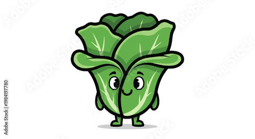 Cartoon bok choy character smiling isolated on white background