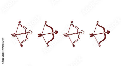 Four variations of a bow and arrow with a heart shaped tip