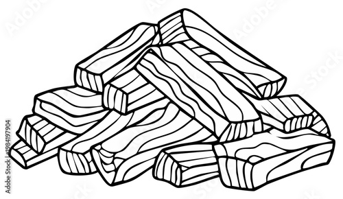 Pile of firewood illustration showing textured wood grain, perfect for design resources.