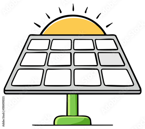 Hand drawn solar panel absorbing sunlight energy for clean power generation