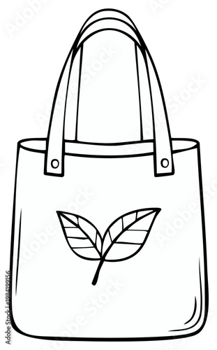 Reusable Shopping Bag with Leaf Icon Outline, Sustainable Fashion Accessory