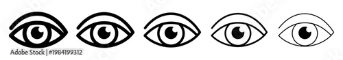 Eye icon with variable line weight. Vision pictogram in different stroke thickness styles.