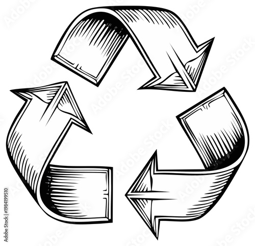 Engraved illustration of the universal recycling symbol