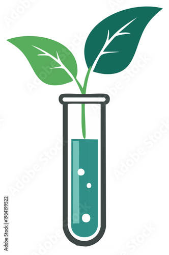Plant Sprout Growing in Test Tube with Liquid for Eco Science Lab Concept