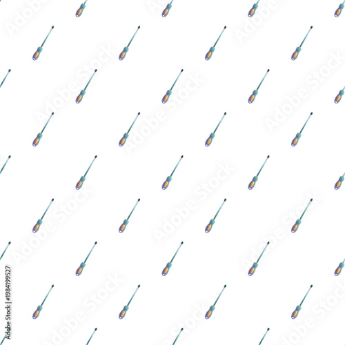 Screwdrivers arrayed in a repeating pattern on a white background