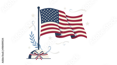 Illustration of a USA flag memorial with a patriotic holiday background, symbolizing remembrance day USA and fallen soldiers tribute on Memorial Day, May 25, 2026.