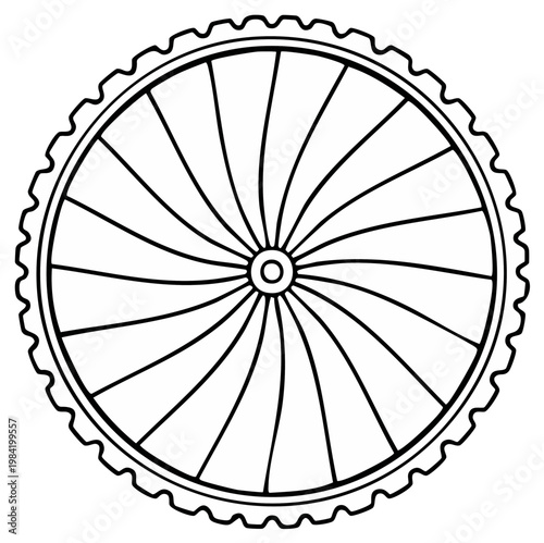Line Art Bicycle Wheel with Spoke Pattern and Gear Edge