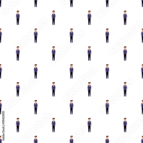 Seamless pattern featuring cartoon waiters or butlers in uniform standing