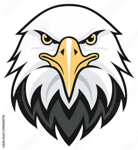 Close-up Illustration of a Majestic Bald Eagle Head Looking Fiercely
