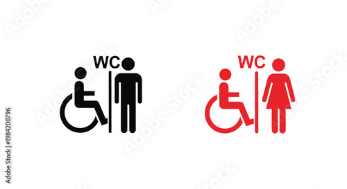 Restroom signs depicting male female and wheelchair accessibility options