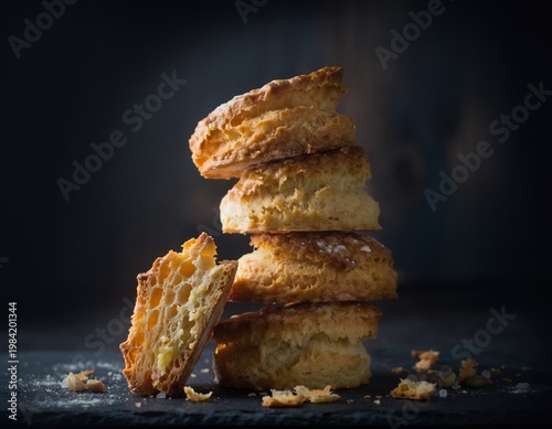 Stack of Butter Biscuits on Dark Background