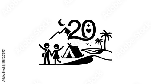 Camping Adventure with Elements and Number 20