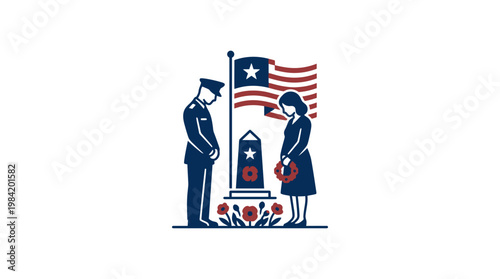 Memorial Day Remembrance With Flag and Monument